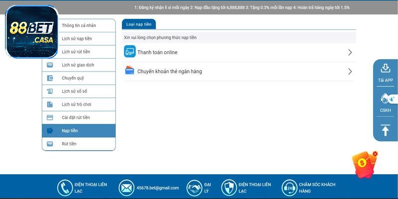 Hướng Dẫn Nạp Tiền 88Bet Nhanh Chóng Cho Thành Viên Mới
